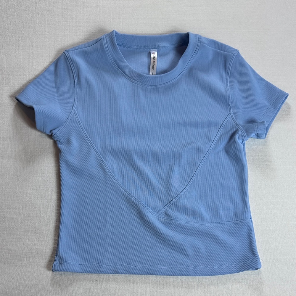 Ebb & Flow Light Blue Ribbed Short Sleeve Activewear Top Large
